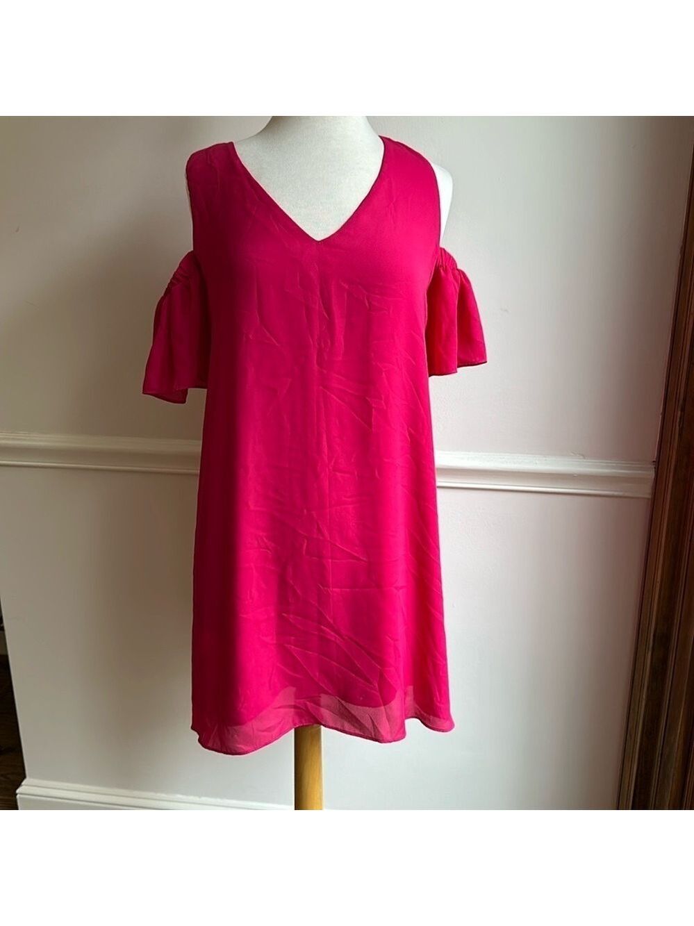 Plain Maternity Shift Dress Magenta Pink Cold Shoulder Small EUC